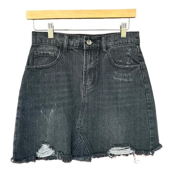 NWT Buddy Love Women's Sharon Distressed Denim Mini Skirt in Black Grey Size 26 - Picture 6 of 12